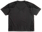 Black t-shirt with Black shoulder and sleeve embroidery and screen printing
